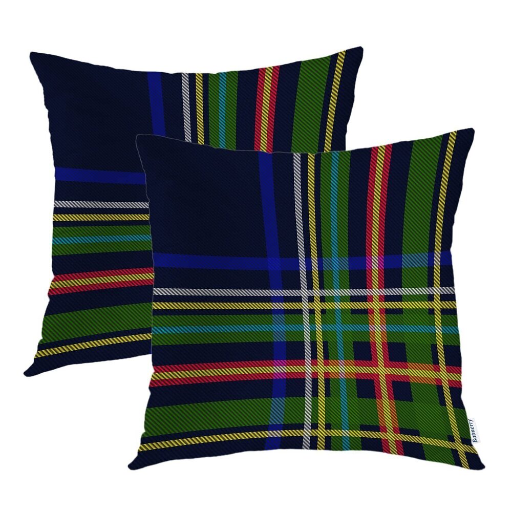 9949 Black Blue Decorative Pillow Covers, 22 x 22 Inch Blue Scottish Tartan